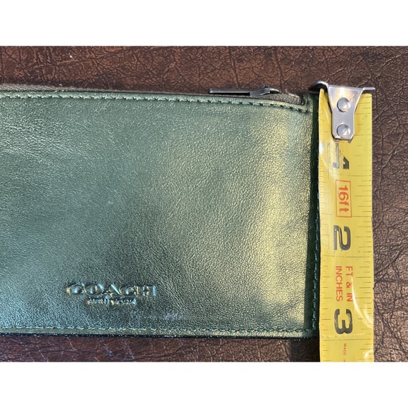 Coach Black Signature Skinny Zip Card Case Metallic Green - Picture 9 of 9
